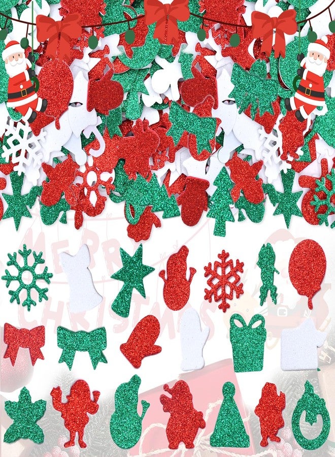 SpinLaLa 300 Pieces Christmas Glitter Foam Stickers - Assorted Santa, Snowflake, Tree, Bell, Gift, and Christmas Shape Foam Stickers Self-Adhesive for Kids Crafts DIY Winter Party Favor Supplies Decorations - Image 1